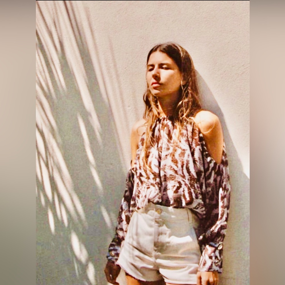 INC International Concepts Beige & Tan Snake Print Top